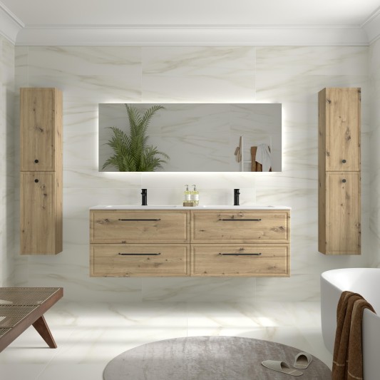 SALGAR RUNA Mueble de baño suspendido con lavabo Vilna 160 2 pozas Solid Surface 4 colores