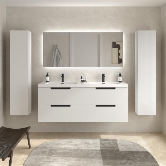 SALGAR LENI Mueble de baño suspendido con lavabo Toscana 140 2 pozas carga mineral 4 colores