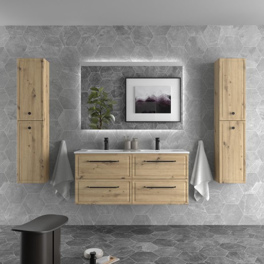 SALGAR RUNA Mueble de baño suspendido con lavabo Constanza 120 2 pozas 4 colores - Roble