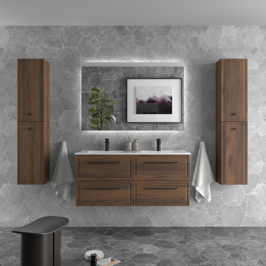 SALGAR RUNA Mueble de baño suspendido con lavabo Constanza 120 2 pozas 4 colores - Nogal