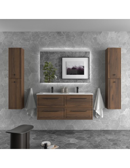 SALGAR RUNA Mueble de baño suspendido con lavabo Constanza 120 2 pozas 4 colores - Nogal