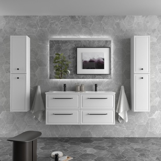 SALGAR RUNA Mueble de baño suspendido con lavabo Lisboa 120 2 pozas 4 colores - Blanco Mate