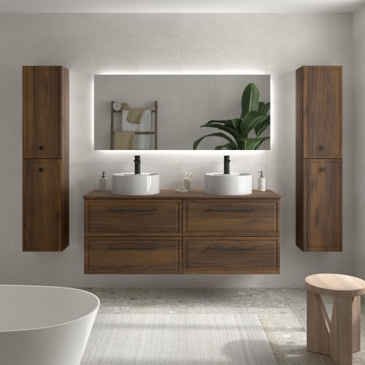 SALGAR RUNA Mueble de baño suspendido con lavabo Lisboa 120 2 pozas 4 colores - Nogal