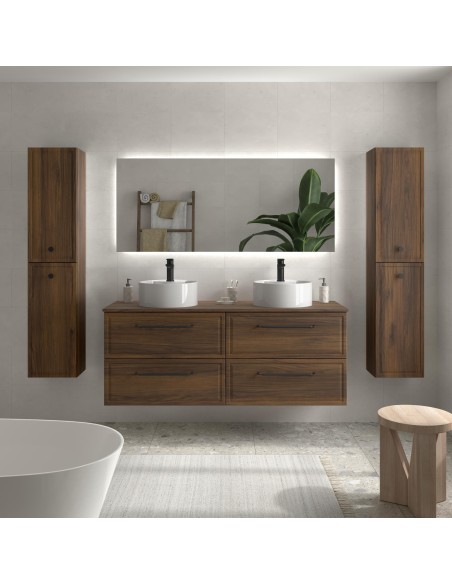 SALGAR RUNA Mueble de baño suspendido con lavabo Lisboa 120 2 pozas 4 colores - Nogal