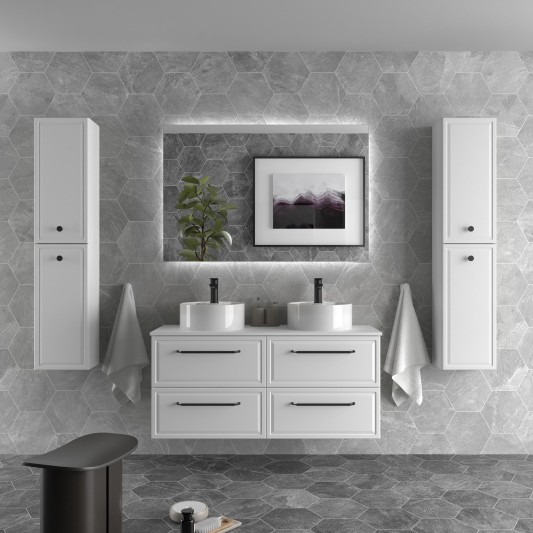 SALGAR RUNA Mueble de baño suspendido con lavabo Lisboa 140 2 pozas 4 colores - Blanco Mate