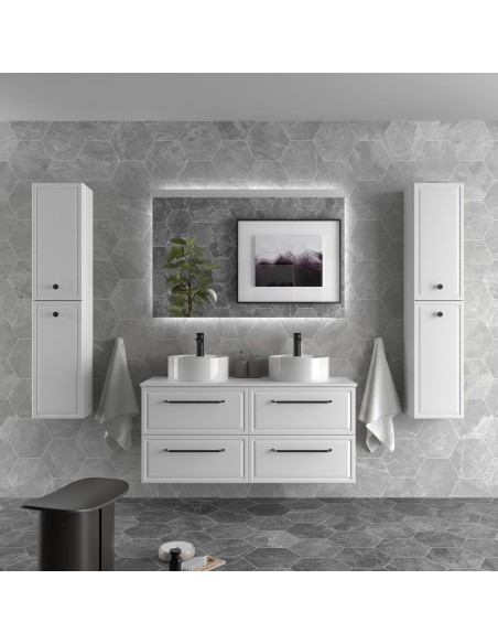 SALGAR RUNA Mueble de baño suspendido con lavabo Lisboa 140 2 pozas 4 colores - Blanco Mate