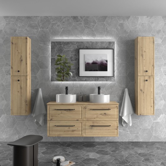 SALGAR RUNA Mueble de baño suspendido con lavabo Lisboa 140 2 pozas 4 colores - Roble