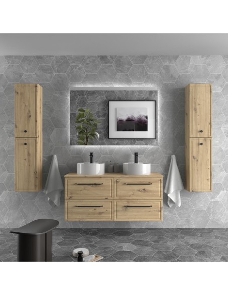 SALGAR RUNA Mueble de baño suspendido con lavabo Lisboa 140 2 pozas 4 colores - Roble