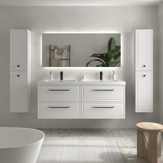 SALGAR RUNA Mueble de baño suspendido con lavabo Toscana 140 2 pozas carga mineral 4 colores - Blanco Mate