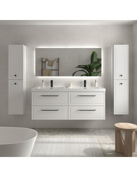 SALGAR RUNA Mueble de baño suspendido con lavabo Toscana 140 2 pozas carga mineral 4 colores - Blanco Mate