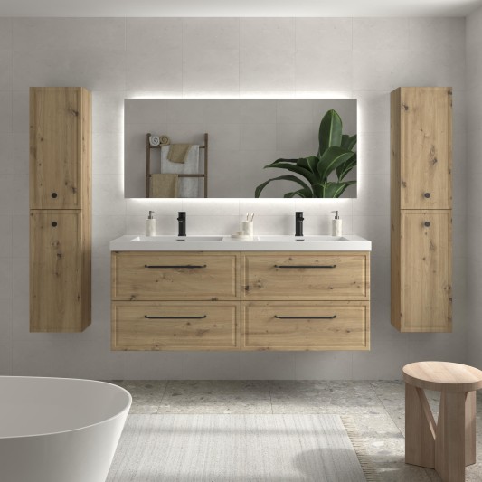 SALGAR RUNA Mueble de baño suspendido con lavabo Toscana 140 2 pozas carga mineral 4 colores - Roble