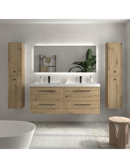 SALGAR RUNA Mueble de baño suspendido con lavabo Toscana 140 2 pozas carga mineral 4 colores - Roble