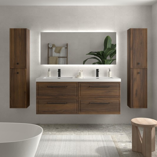 SALGAR RUNA Mueble de baño suspendido con lavabo Toscana 140 2 pozas carga mineral 4 colores - Nogal