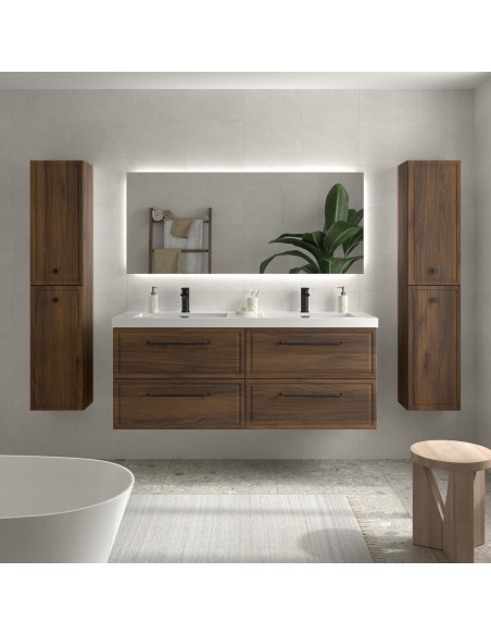SALGAR RUNA Mueble de baño suspendido con lavabo Toscana 140 2 pozas carga mineral 4 colores - Nogal