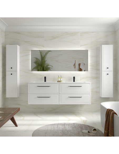 SALGAR RUNA Mueble de baño suspendido con lavabo Vilna 160 2 pozas Solid Surface 4 colores - Blanco Mate