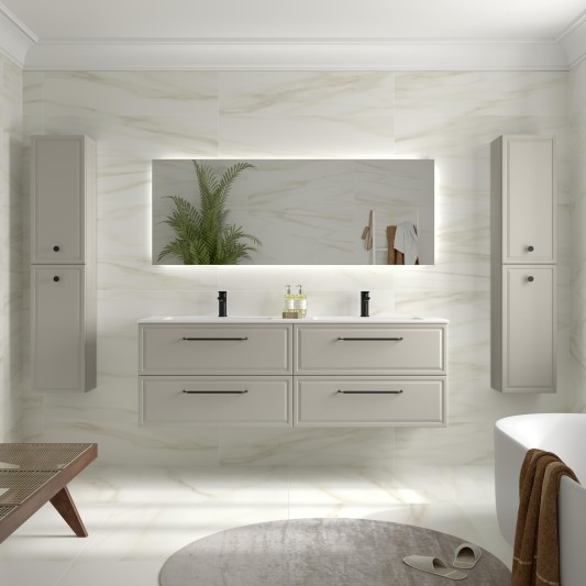 SALGAR RUNA Mueble de baño suspendido con lavabo Vilna 160 2 pozas Solid Surface 4 colores - Gris mate