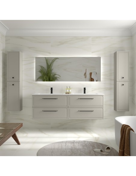 SALGAR RUNA Mueble de baño suspendido con lavabo Vilna 160 2 pozas Solid Surface 4 colores - Gris mate