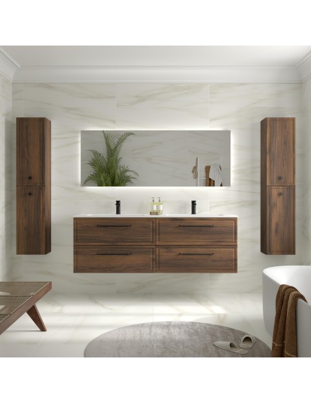 SALGAR RUNA Mueble de baño suspendido con lavabo Vilna 160 2 pozas Solid Surface 4 colores - Nogal