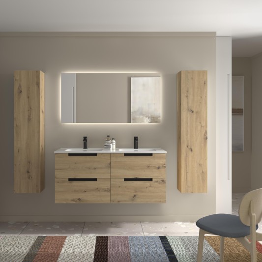 SALGAR LENI Mueble de baño suspendido con lavabo Constanza 120 2 pozas 4 colores - Roble