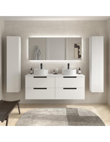 SALGAR LENI Mueble de baño suspendido con lavabo Lisboa 120 2 pozas 4 colores - Blanco Mate