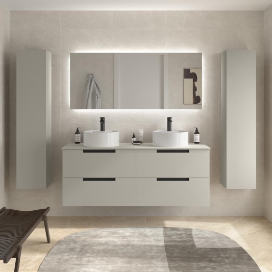 SALGAR LENI Mueble de baño suspendido con lavabo Lisboa 140 2 pozas 4 colores - Gris mate