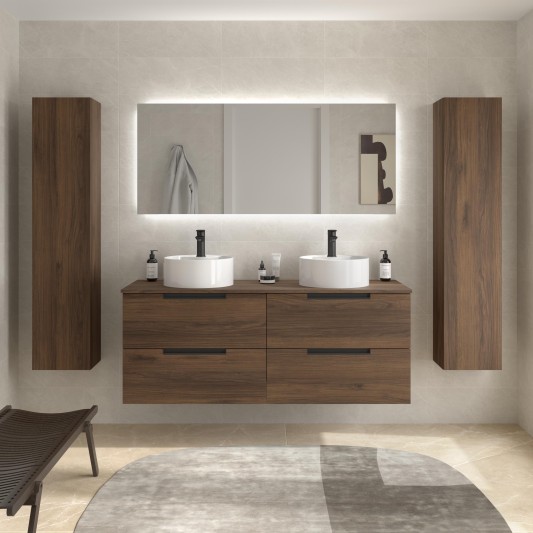 SALGAR LENI Mueble de baño suspendido con lavabo Lisboa 140 2 pozas 4 colores - Nogal