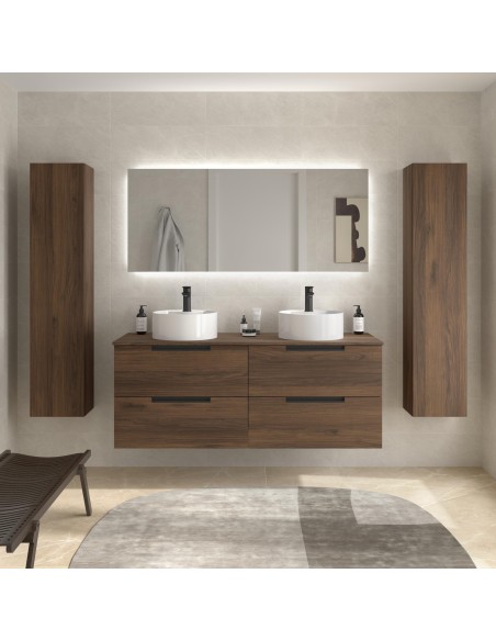 SALGAR LENI Mueble de baño suspendido con lavabo Lisboa 140 2 pozas 4 colores - Nogal