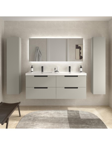 SALGAR LENI Mueble de baño suspendido con lavabo Toscana 140 2 pozas carga mineral 4 colores - Gris mate