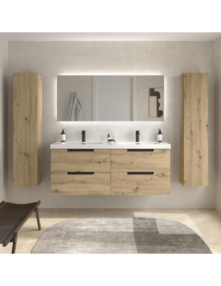 SALGAR LENI Mueble de baño suspendido con lavabo Toscana 140 2 pozas carga mineral 4 colores - Roble