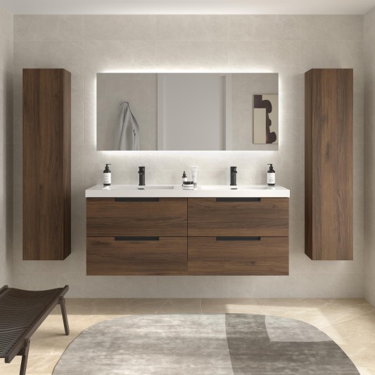 SALGAR LENI Mueble de baño suspendido con lavabo Toscana 140 2 pozas carga mineral 4 colores - Nogal