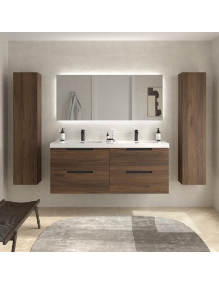 SALGAR LENI Mueble de baño suspendido con lavabo Toscana 140 2 pozas carga mineral 4 colores - Nogal