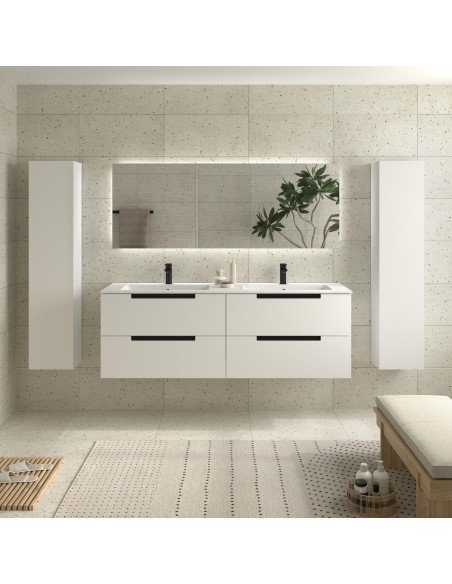 SALGAR LENI Mueble de baño suspendido con lavabo Vilna 160 2 pozas Solid Surface 4 colores - Blanco Mate