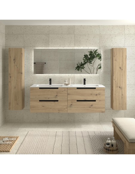 SALGAR LENI Mueble de baño suspendido con lavabo Vilna 160 2 pozas Solid Surface 4 colores - Roble