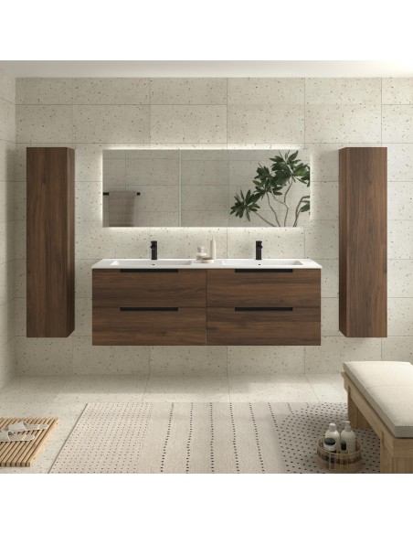 SALGAR LENI Mueble de baño suspendido con lavabo Vilna 160 2 pozas Solid Surface 4 colores - Nogal