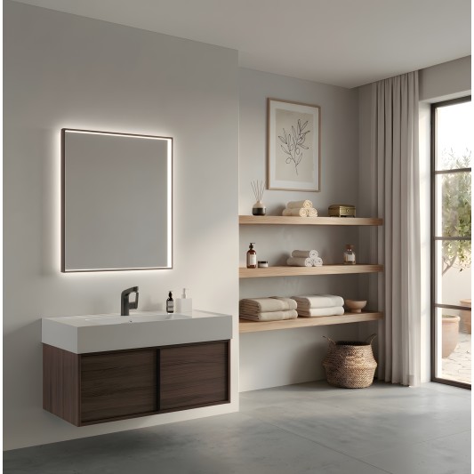 Espejo de baño B-Zeus de Bath Stage, marco negro y luz LED, 60-100 cm