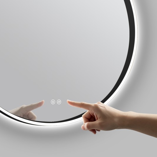Espejo circular B-Apolo de Bath Stage, marco negro y luz LED, Ø60-80 cm
