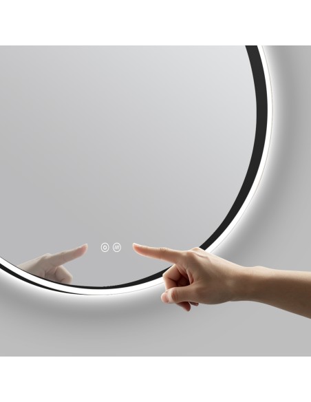 Espejo circular B-Apolo de Bath Stage, marco negro y luz LED, Ø60-80 cm