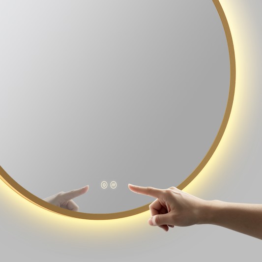 Espejo circular B-Cronos de Bath Stage, marco oro viejo y luz LED, Ø60-80 cm