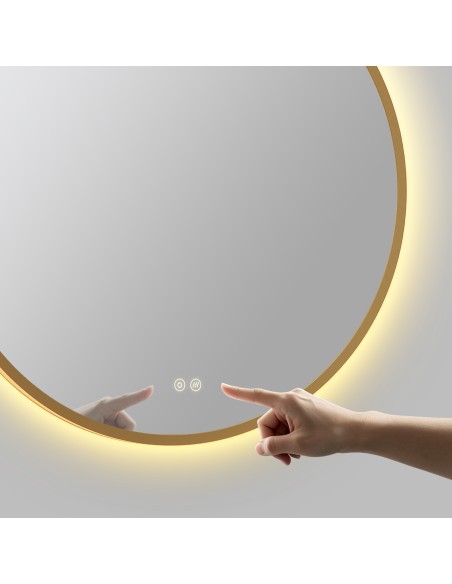 Espejo circular B-Cronos de Bath Stage, marco oro viejo y luz LED, Ø60-80 cm