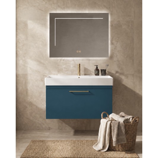 Mueble Elena ONE de un cajón, ambiente en azul petróleo (recreación)