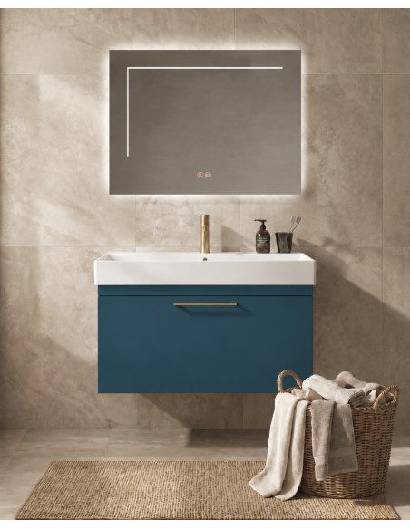 Mueble Elena ONE de un cajón, ambiente en azul petróleo (recreación)