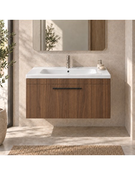 Mueble Elena TWO de un cajón, ambiente en nogal (recreación)