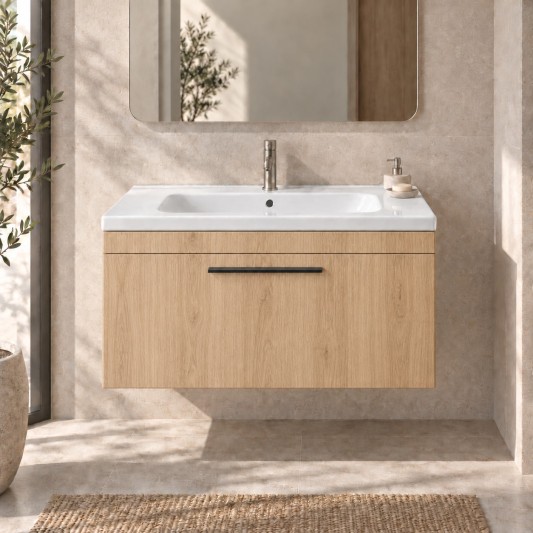 Mueble Elena TWO de un cajón, ambiente en roble claro (recreación)