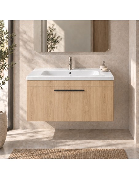 Mueble Elena TWO de un cajón, ambiente en roble claro (recreación)