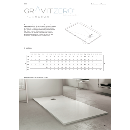 Plato de ducha ultraligero Gravitzero de Nuovvo · plano técnico