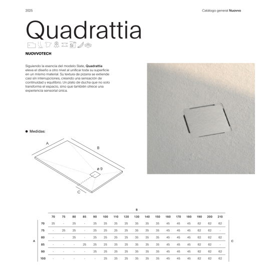 Plato de ducha Quadrattia de Nuovvo a medida · plano técnico