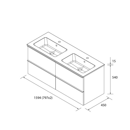 Salgar Nabua 4C 160 Roble con lavabo Vilna · plano técnico 160 cm