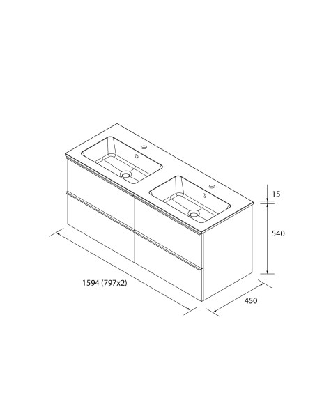 Salgar Nabua 4C 160 Roble con lavabo Vilna · plano técnico 160 cm