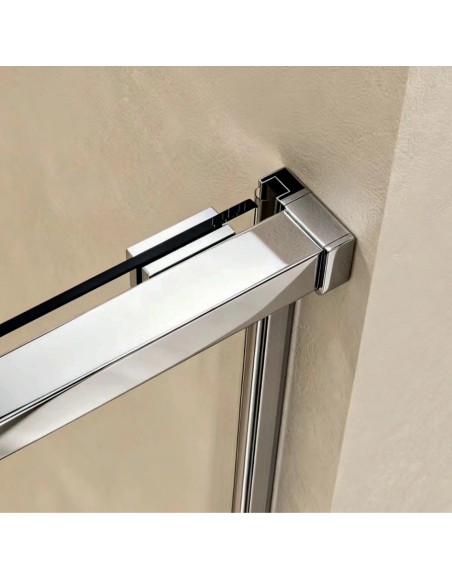 Mampara Level de SBX Ultra-Cromo · Detalle de guía y unión superior