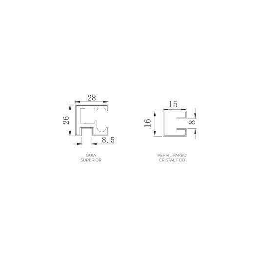 Mampara Level de SBX Ultra-Cromo · Plano técnico de perfiles